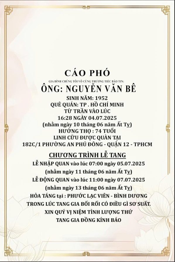 Cáo phó thiết kế theo yêu cầu CPYC32