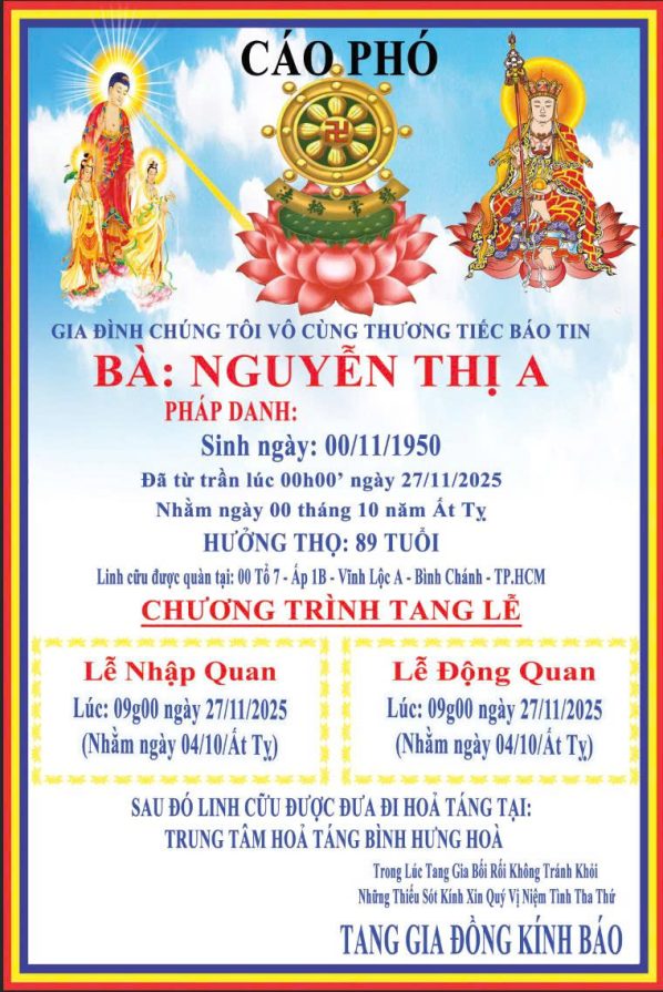 Cáo phó đạo phật giáo PG02C