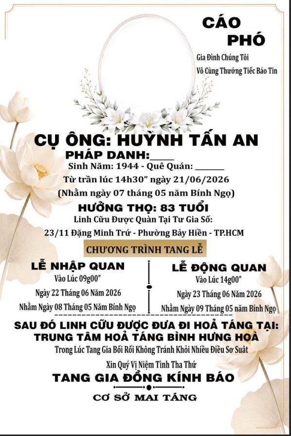 Cáo phó thiết kế theo yêu cầu CPYC23