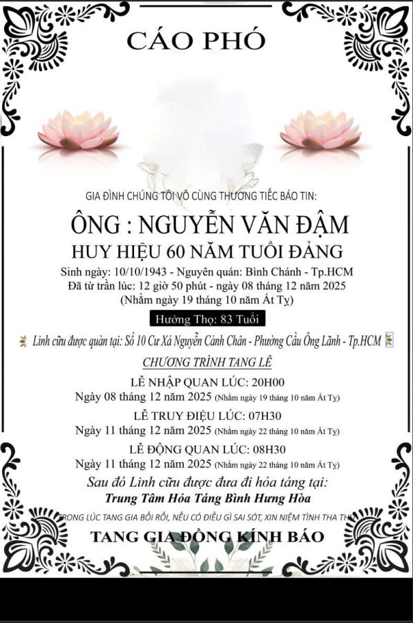 Cáo phó thiết kế theo yêu cầu CPYC22