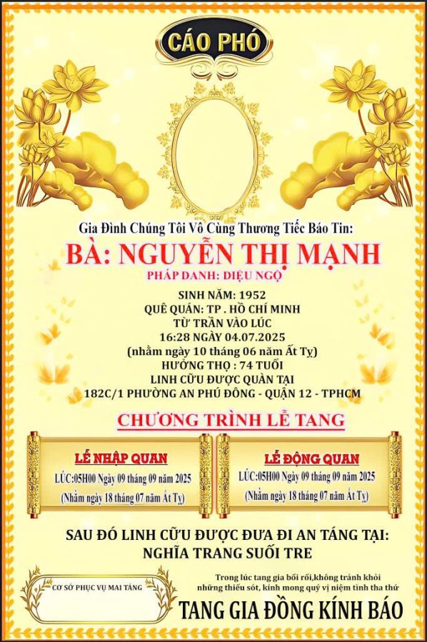Cáo phó thiết kế theo yêu cầu CPYC31