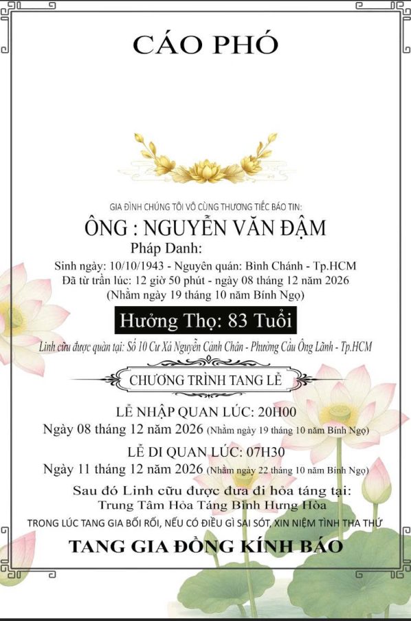 Cáo phó thiết kế theo yêu cầu CPYC16