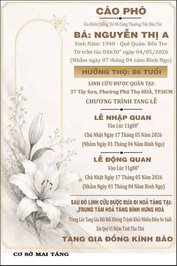 Cáo phó thiết kế theo yêu cầu CPYC15