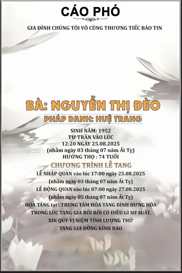 Cáo phó thiết kế theo yêu cầu CPYC37