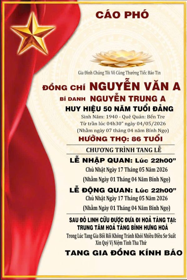 Cáo phó thiết kế theo yêu cầu CPYC14