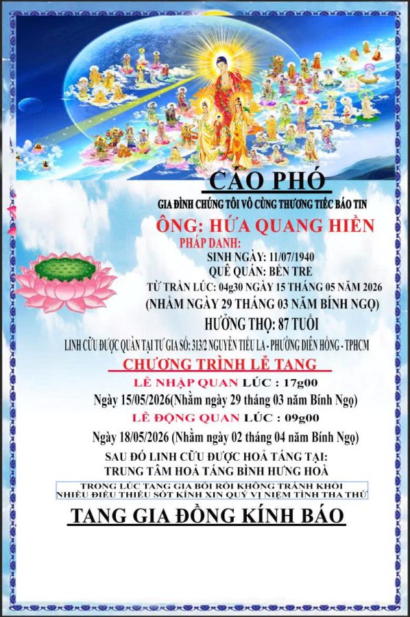 Cáo phó đạo phật giáo PG15C