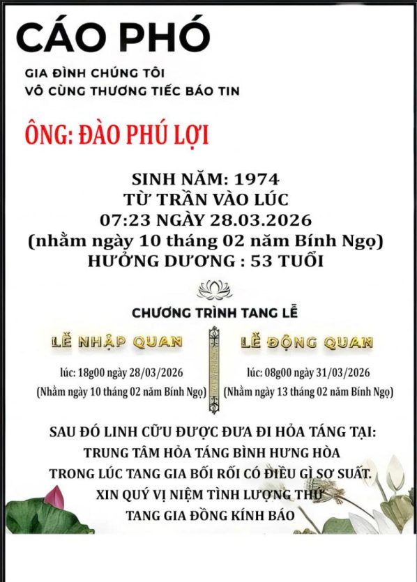 Cáo phó thiết kế theo yêu cầu CPYC36