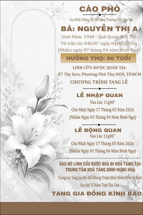 Cáo phó thiết kế theo yêu cầu CPYC21