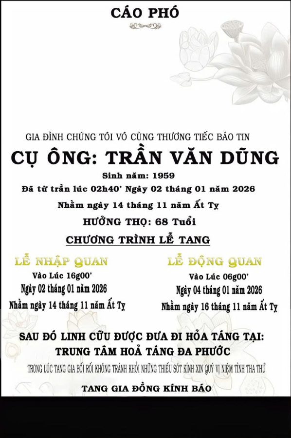 Cáo phó thiết kế theo yêu cầu CPYC28