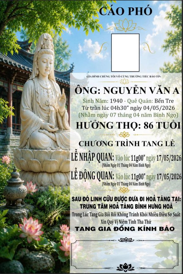 Cáo phó đạo phật giáo PG13C
