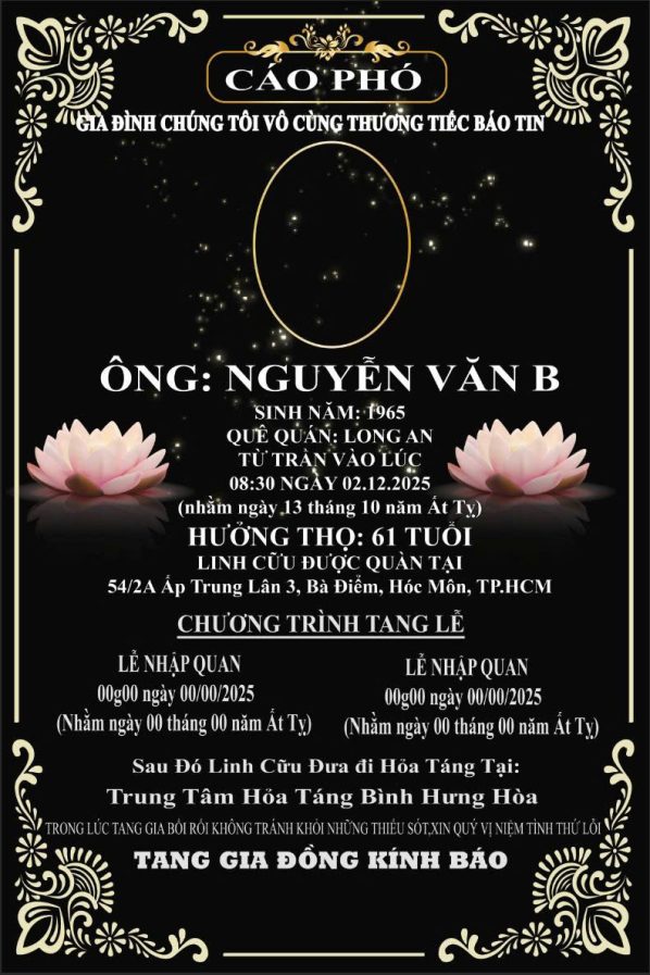 Cáo phó thiết kế theo yêu cầu CPYC19
