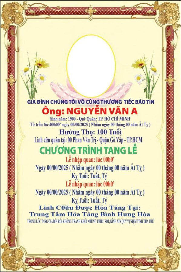 Cáo phó thiết kế theo yêu cầu CPYC26