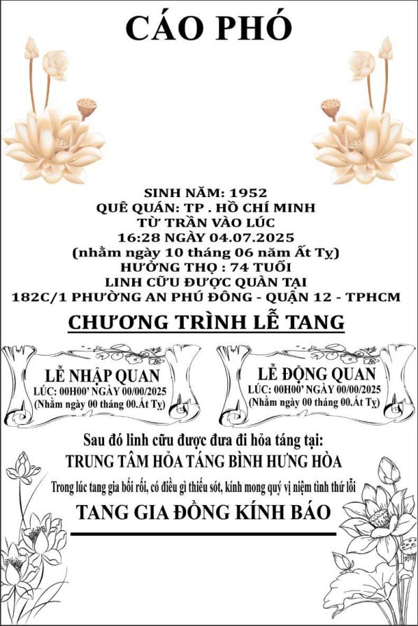 Cáo phó thiết kế theo yêu cầu CPYC34
