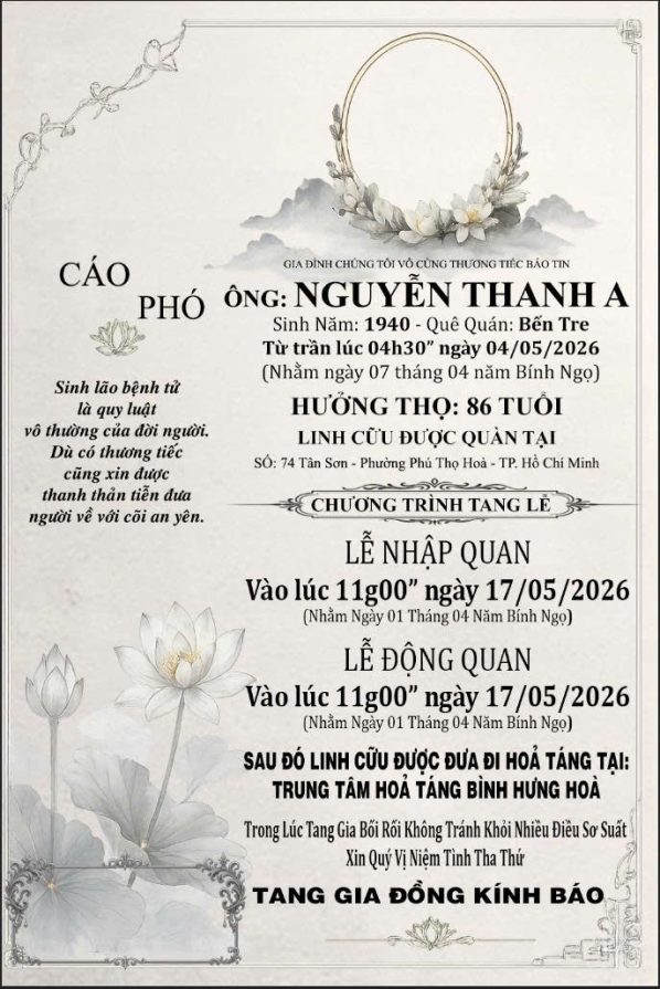 Cáo phó thiết kế theo yêu cầu CPYC12