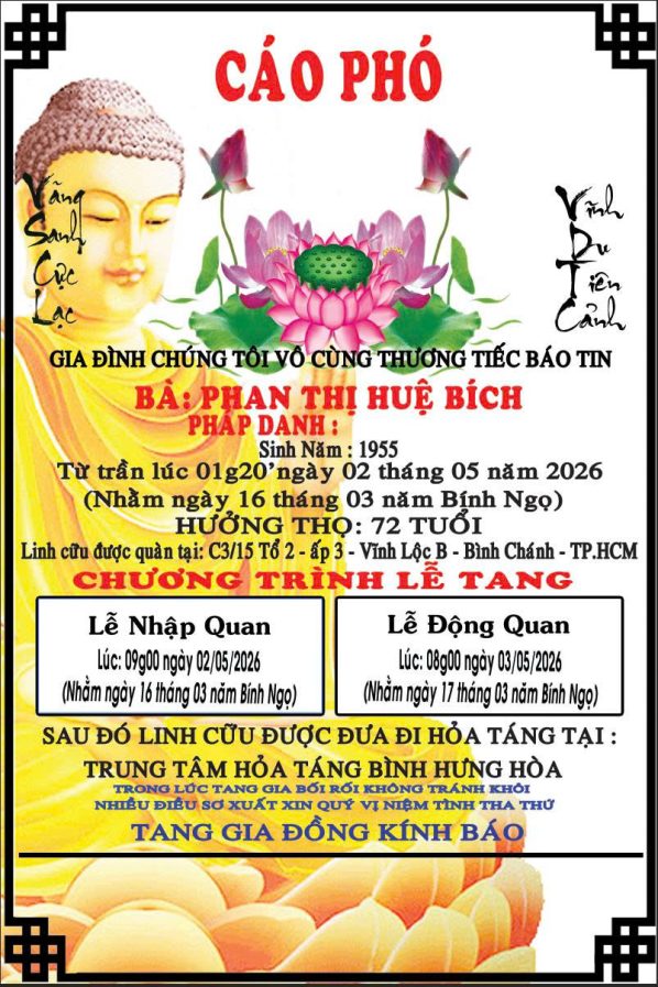 Cáo phó đạo phật giáo PG01C