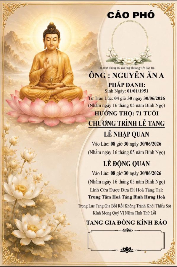 Cáo phó đạo phật giáo PG12C