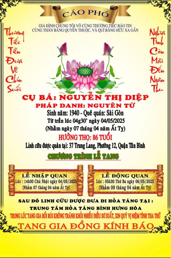 Cáo phó thiết kế theo yêu cầu CPYC10
