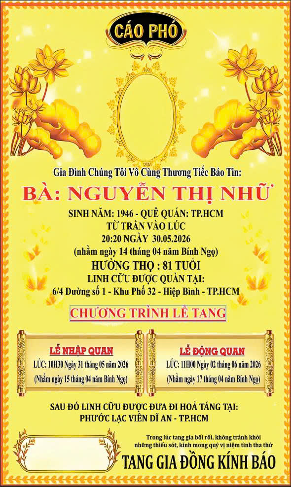 Cáo phó thiết kế theo yêu cầu CPYC09
