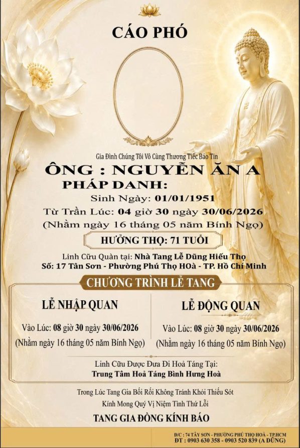 Cáo phó đạo phật giáo PG09C