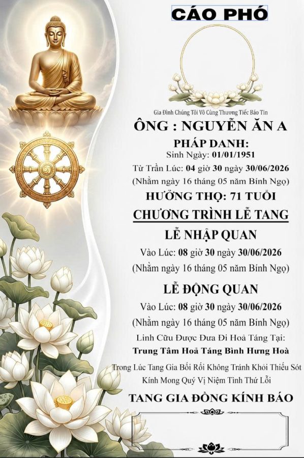 Cáo phó đạo phật giáo PG08C
