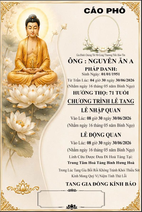 Cáo phó đạo phật giáo PG11C