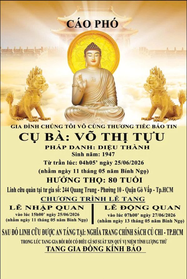 Cáo phó đạo phật giáo PG07C