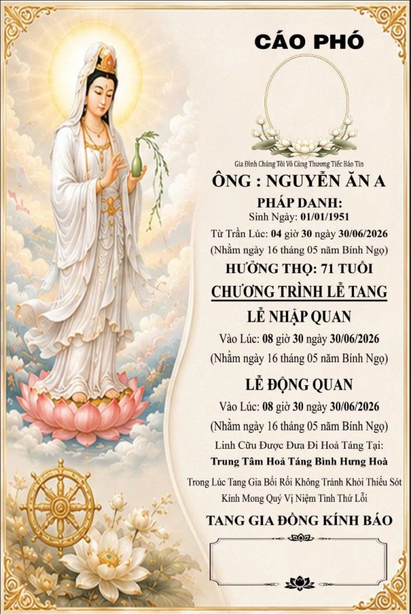 Cáo phó đạo phật giáo PG06C