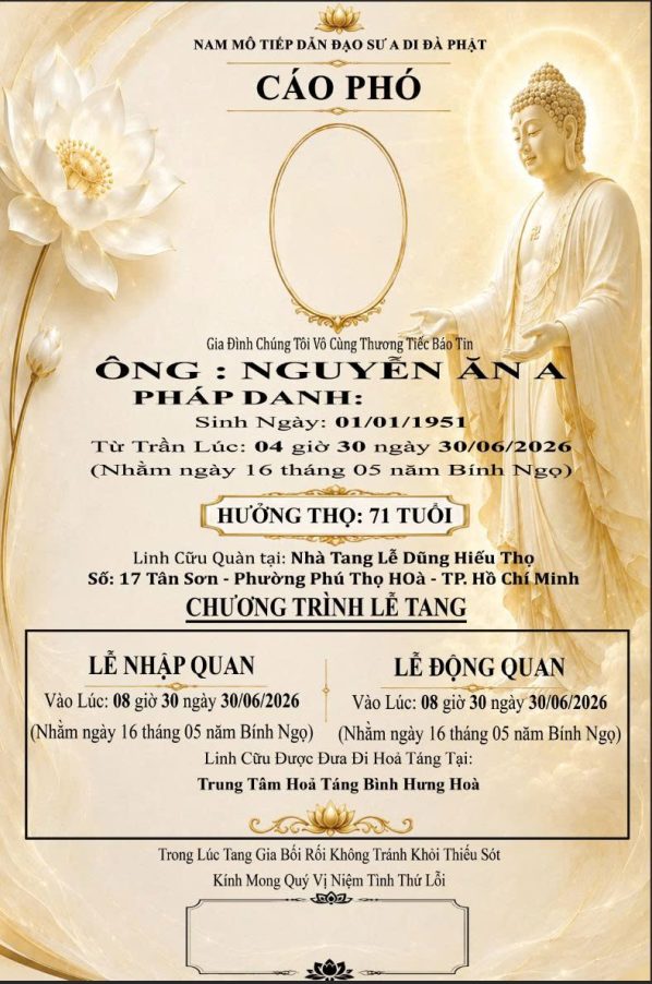 Cáo phó đạo phật giáo PG05C