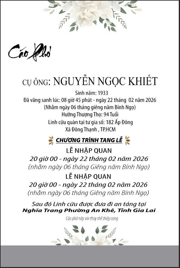 Cáo phó thiết kế theo yêu cầu CPYC07