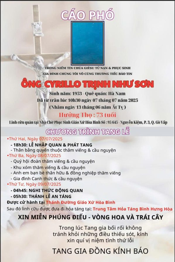 Cáo phó đạo công giáo CP01P