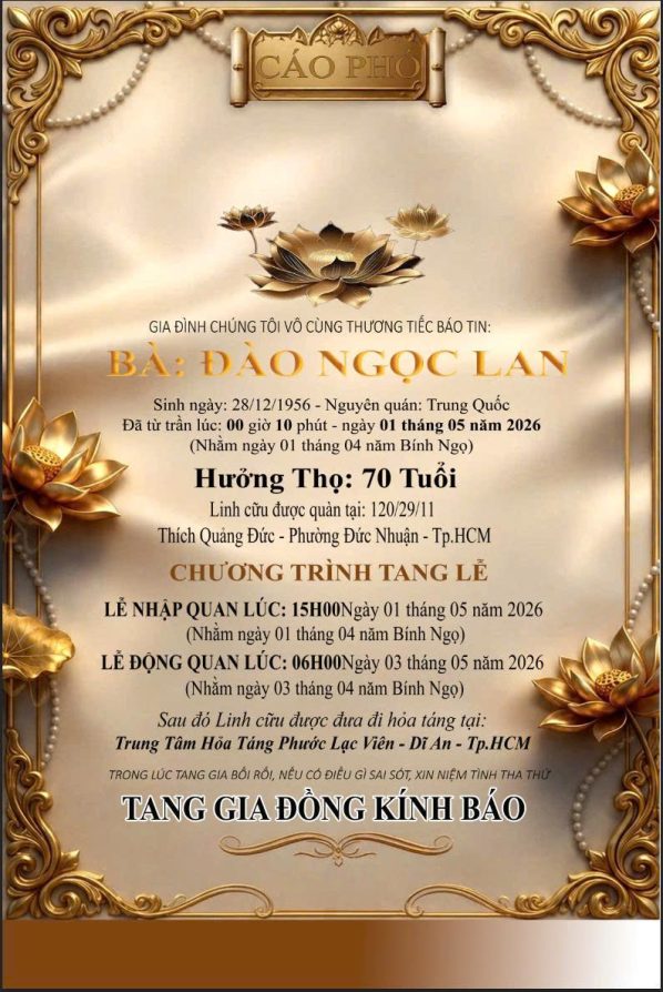 Cáo phó thiết kế theo yêu cầu CPYC04