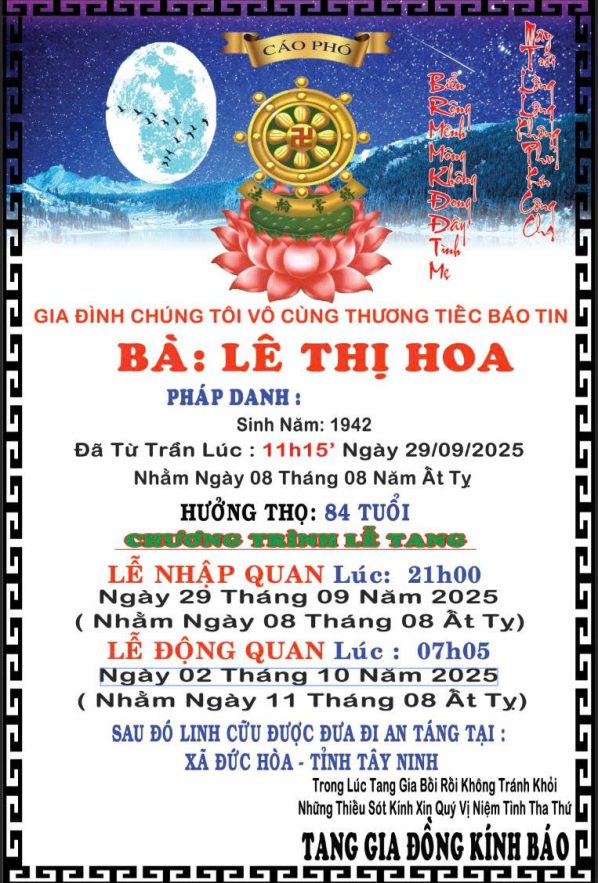Cáo phó đạo phật giáo PG03C