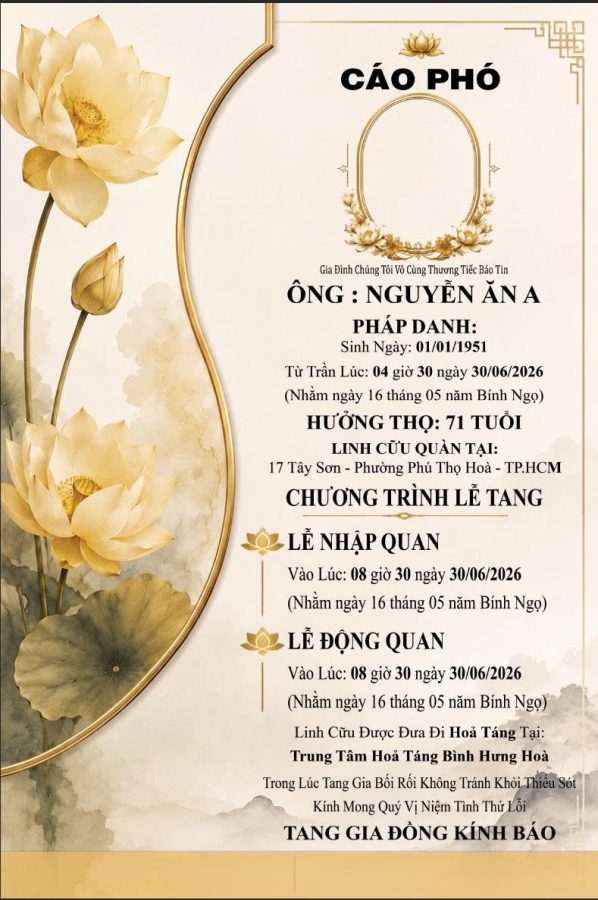 Cáo phó thiết kế theo yêu cầu CPYC03