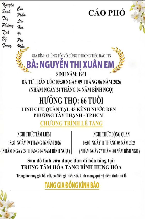 Cáo phó thiết kế theo yêu cầu CPYC01