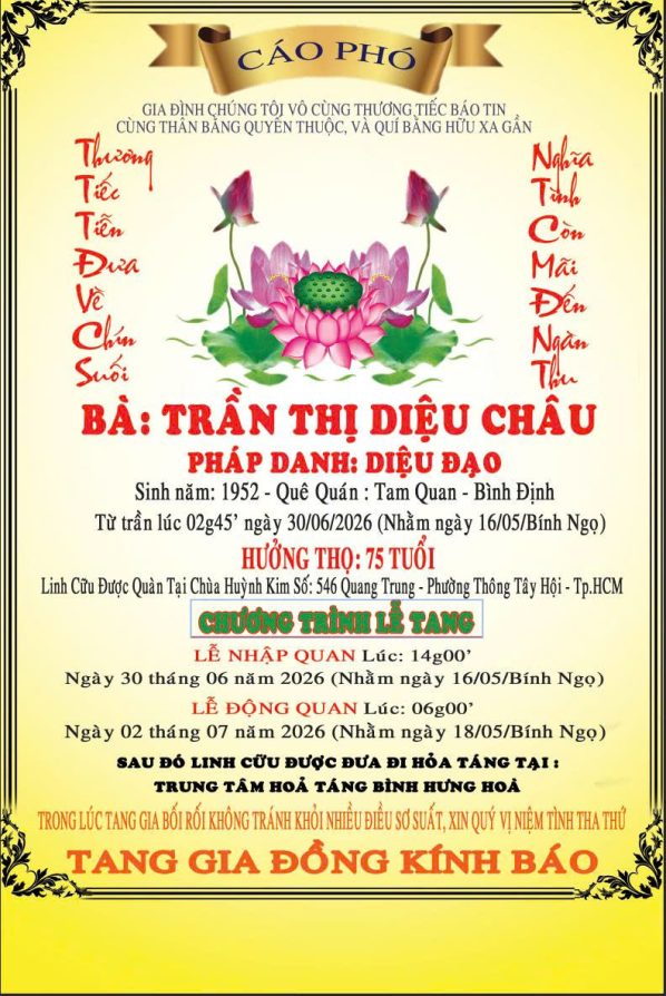 Cáo phó thiết kế theo yêu cầu CPYC05